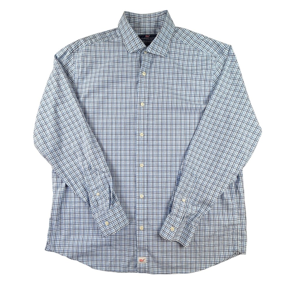 Vineyard Vines Mens XL Classic Fit Cooper Shirt Blue White Plaid Button Down - Picture 2 of 5